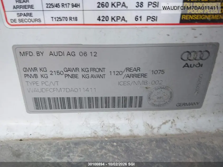 2013 AUDI A3 VIN WAUDFCFM7DA011411 — фото 9