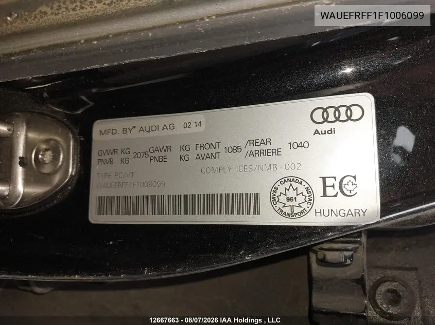 2015 AUDI A3 VIN WAUEFRFF1F1006099 — фото 9