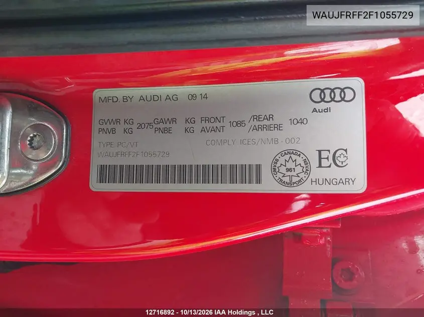 2015 AUDI A3 VIN WAUJFRFF2F1055729 — фото 9