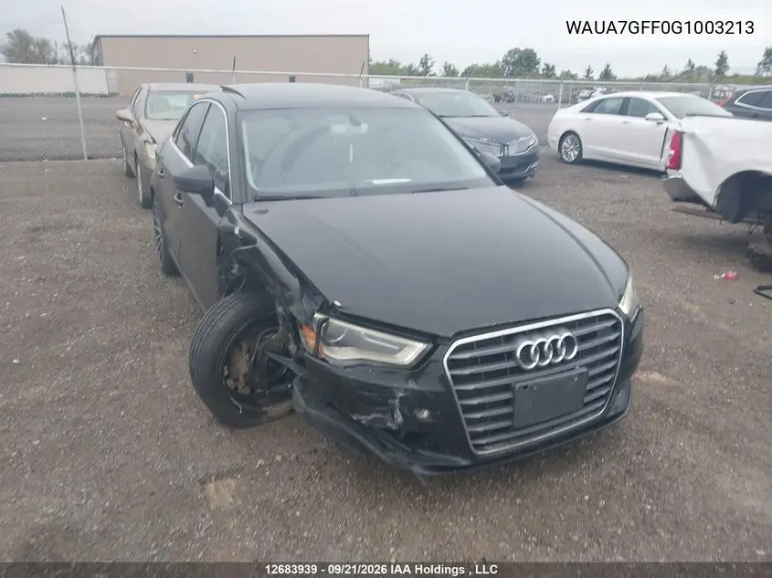 AUDI A3 2016, VIN WAUA7GFF0G1003213