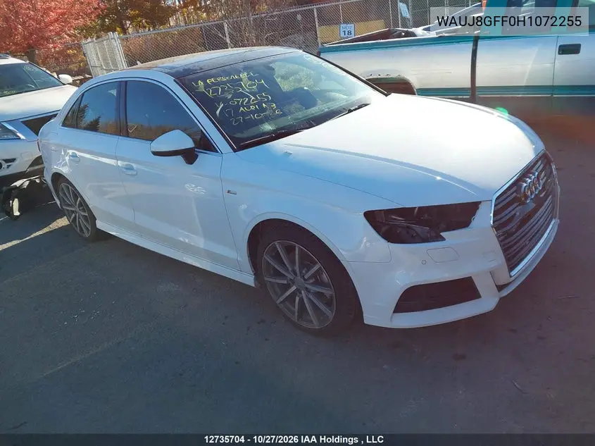 AUDI A3 2017, VIN WAUJ8GFF0H1072255