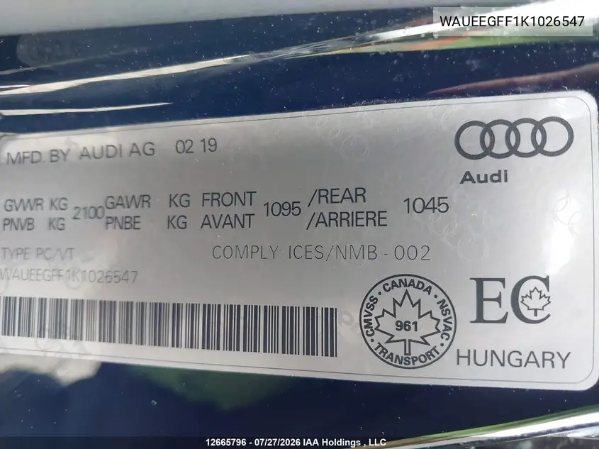 2019 AUDI A3 VIN WAUEEGFF1K1026547 — фото 18