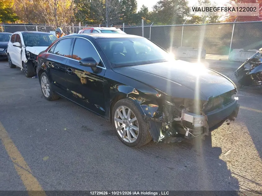 AUDI A3 2019, VIN WAUBEGFF8KA122002