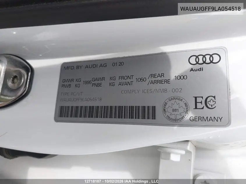 2020 AUDI A3 VIN WAUAUGFF9LA054518 — фото 20
