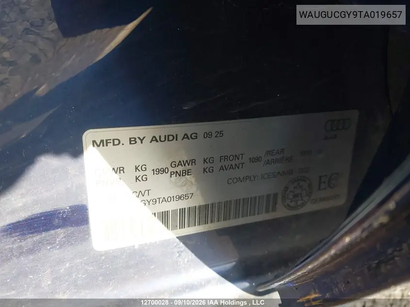 2026 AUDI A3 VIN WAUGUCGY9TA019657 — фото 19