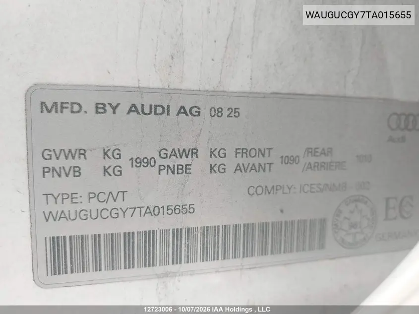 2026 AUDI A3 VIN WAUGUCGY7TA015655 — фото 9