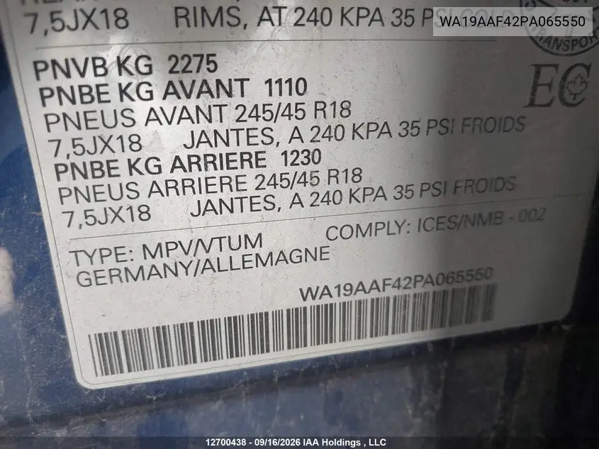 2023 AUDI A4 ALLROAD VIN WA19AAF42PA065550 — фото 9