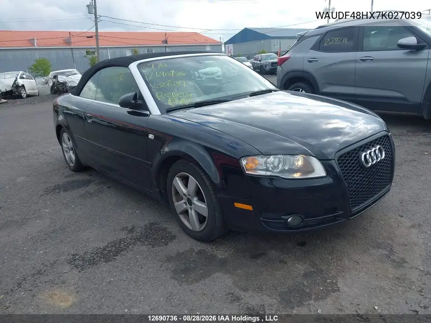 AUDI A4 2007, VIN WAUDF48HX7K027039