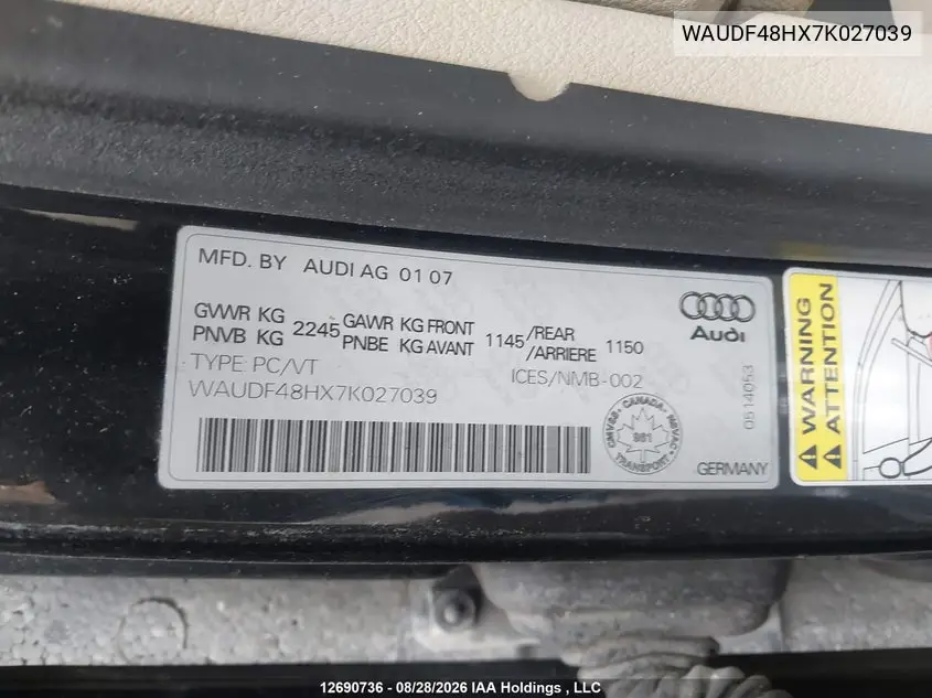 2007 AUDI A4 VIN WAUDF48HX7K027039 — фото 19