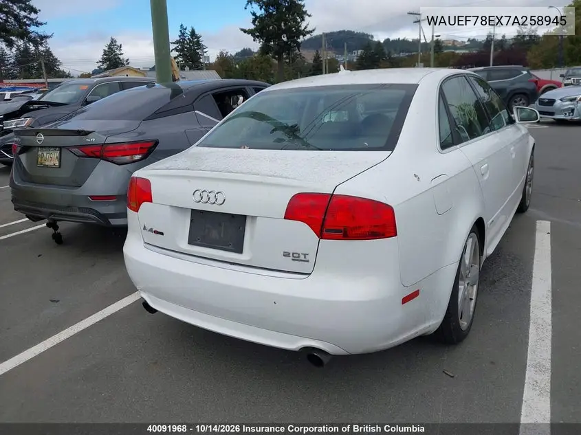 2007 AUDI A4 VIN WAUEF78EX7A258945 — фото 4