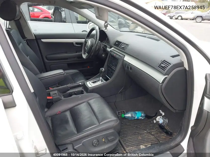 2007 AUDI A4 VIN WAUEF78EX7A258945 — фото 5