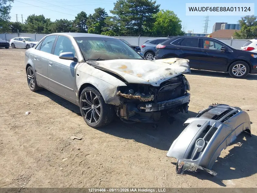 AUDI A4 2008, VIN WAUDF68E88A011124