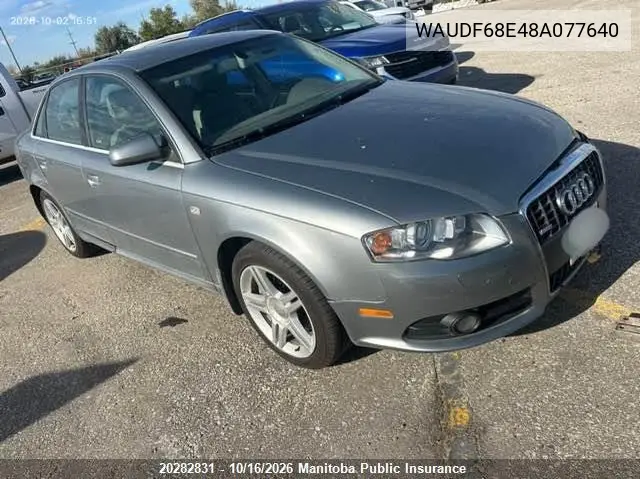 AUDI A4 2008, VIN WAUDF68E48A077640