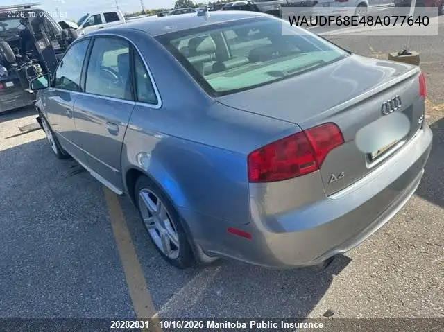 2008 AUDI A4 VIN WAUDF68E48A077640 — фото 3