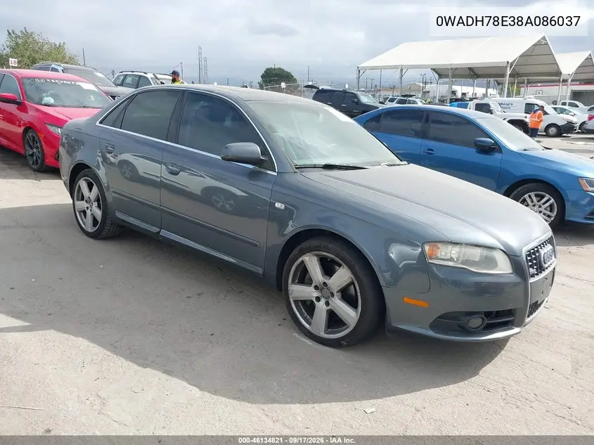 AUDI A4 2008, VIN WAUDH78E38A086037