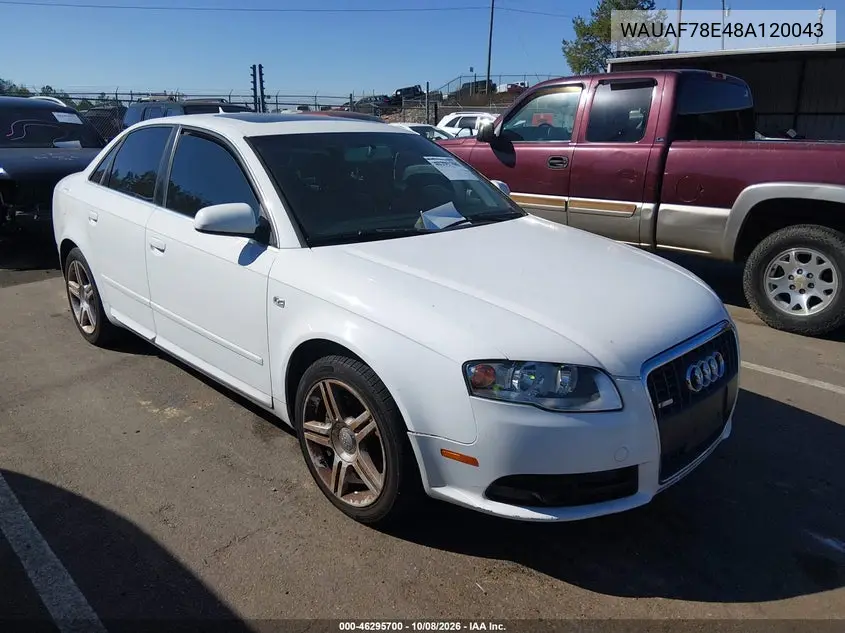 AUDI A4 2008, VIN WAUAF78E48A120043