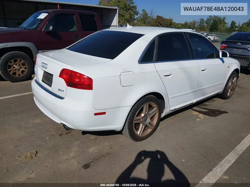 2008 AUDI A4 VIN WAUAF78E48A120043 — фото 4