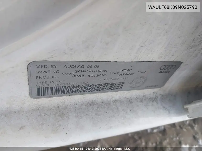 2009 AUDI A4 VIN WAULF68K09N025790 — фото 9