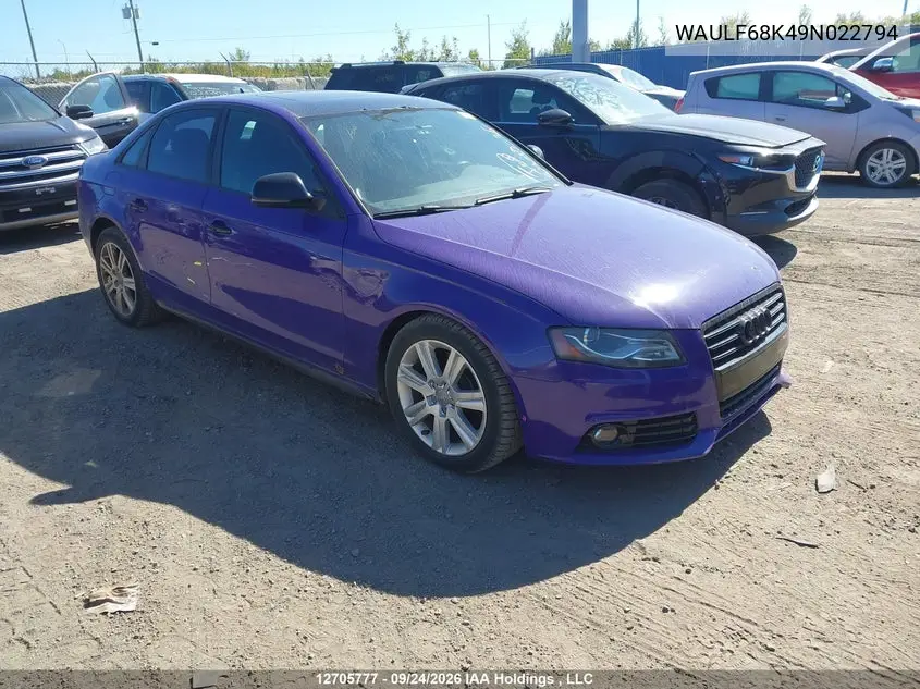 AUDI A4 2009, VIN WAULF68K49N022794