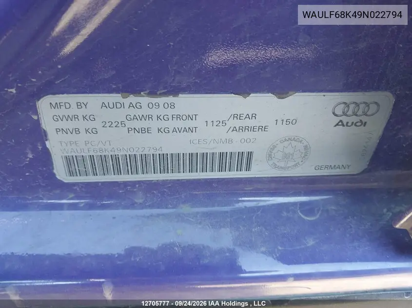 2009 AUDI A4 VIN WAULF68K49N022794 — фото 18