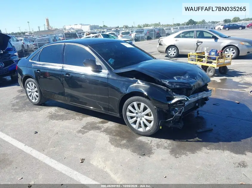 AUDI A4 2011, VIN WAUFFAFL7BN035265