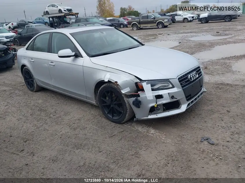 AUDI A4 2012, VIN WAUMFCFL6CN018526