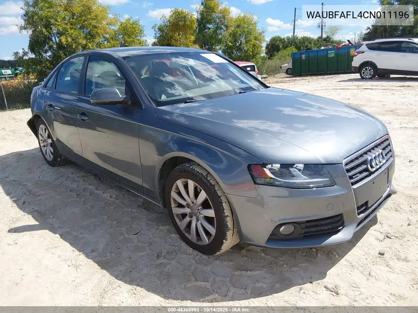 AUDI A4 2012, VIN WAUBFAFL4CN011196