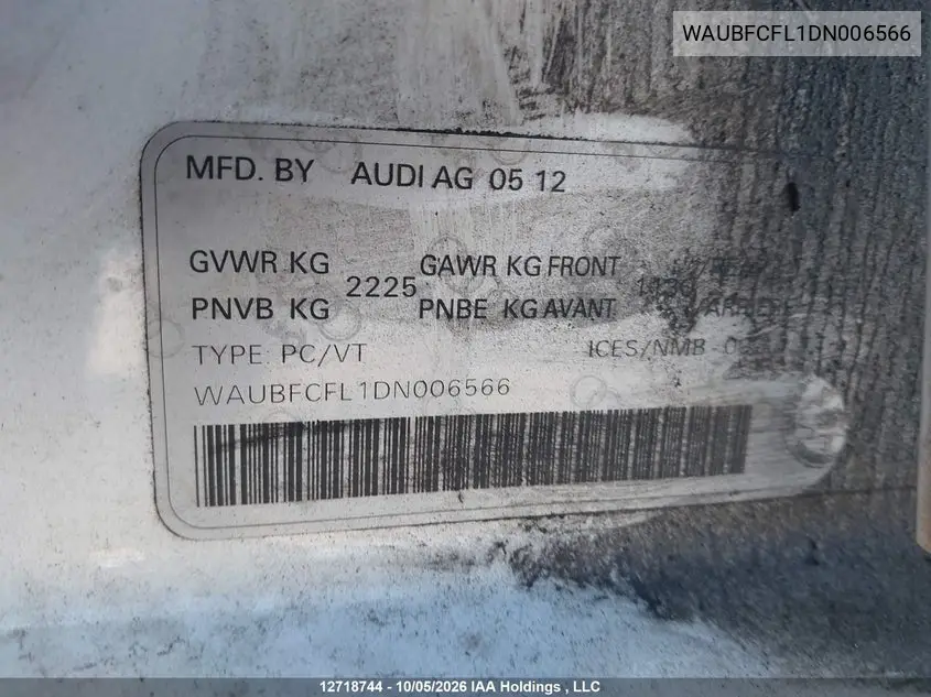2013 AUDI A4 VIN WAUBFCFL1DN006566 — фото 9