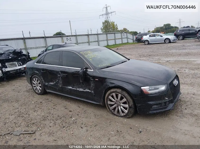 AUDI A4 2016, VIN WAUKFCFL7GN006446