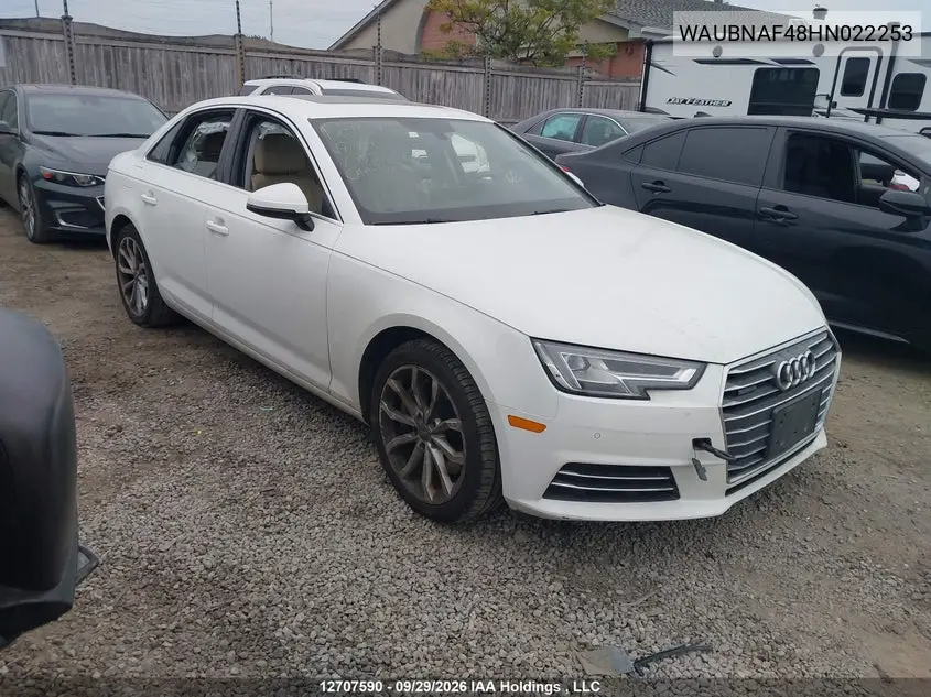 AUDI A4 2017, VIN WAUBNAF48HN022253