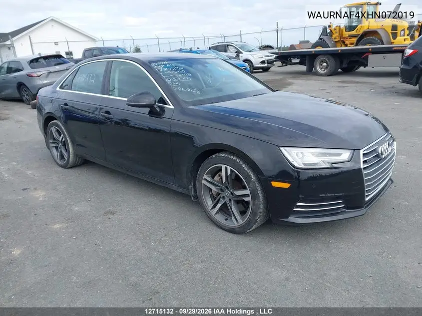 AUDI A4 2017, VIN WAURNAF4XHN072019