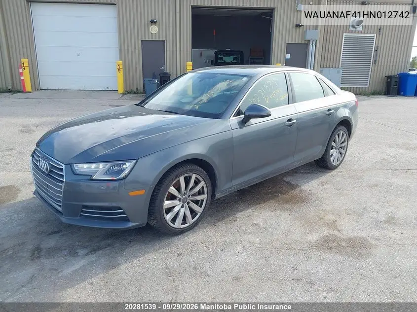 2017 AUDI A4 VIN WAUANAF41HN012742 — фото 2