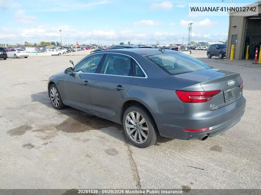 2017 AUDI A4 VIN WAUANAF41HN012742 — фото 3