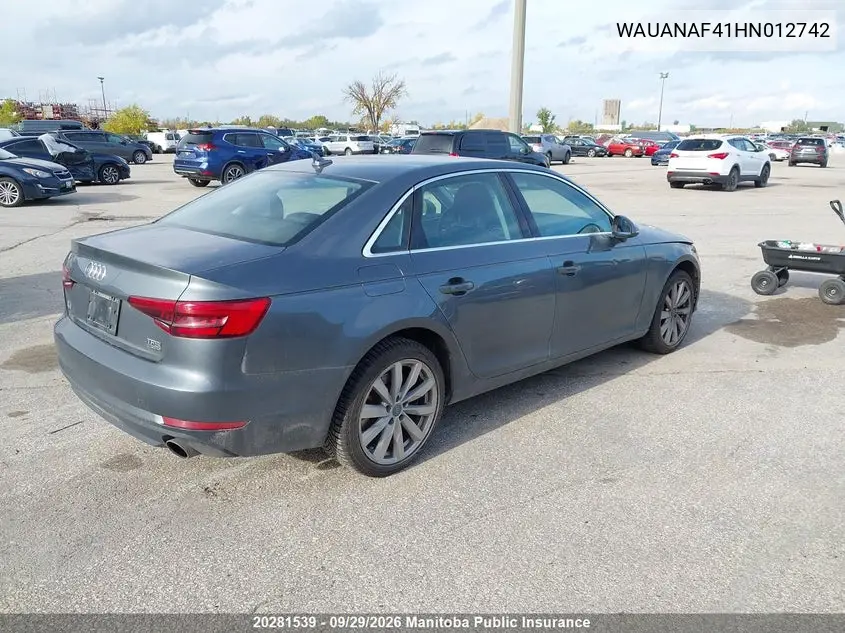 2017 AUDI A4 VIN WAUANAF41HN012742 — фото 4