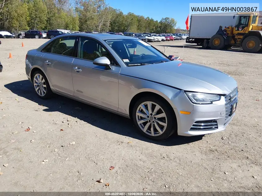 AUDI A4 2017, VIN WAUANAF49HN003867
