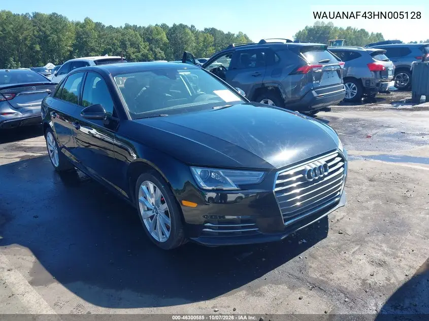 AUDI A4 2017, VIN WAUANAF43HN005128