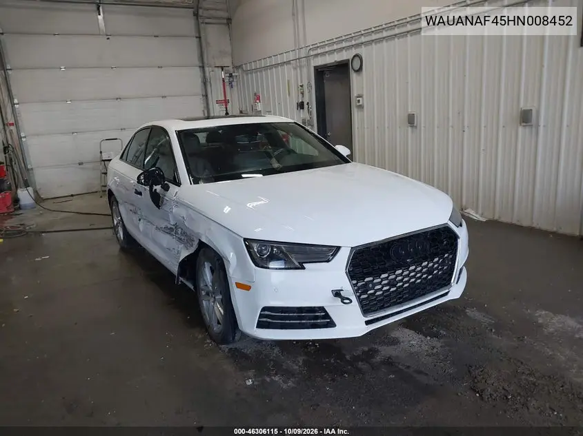 AUDI A4 2017, VIN WAUANAF45HN008452