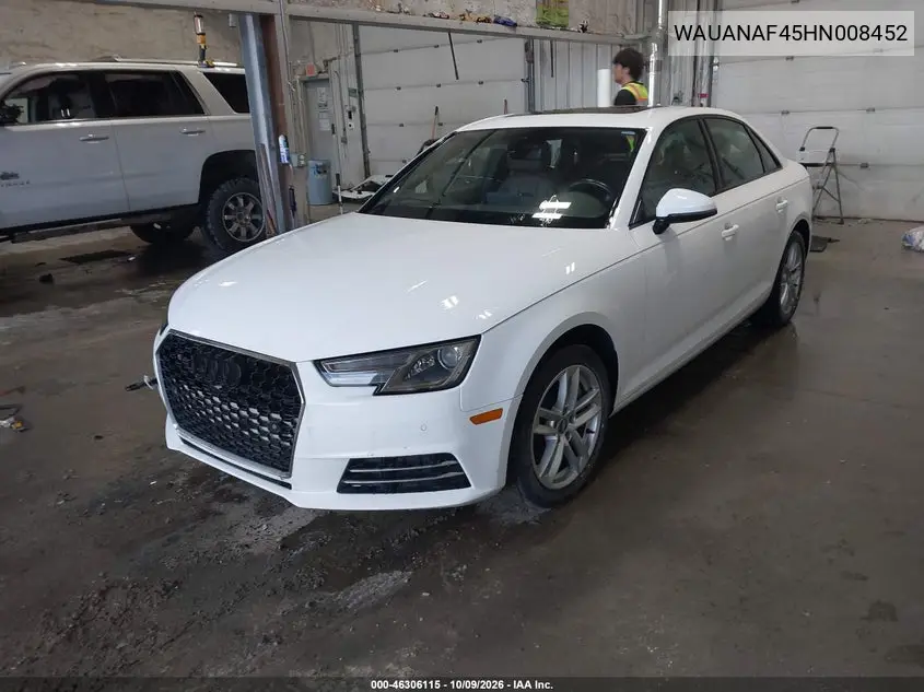 2017 AUDI A4 VIN WAUANAF45HN008452 — фото 2