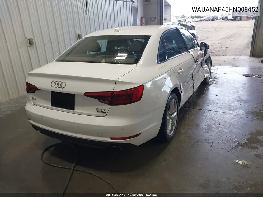 2017 AUDI A4 VIN WAUANAF45HN008452 — фото 4