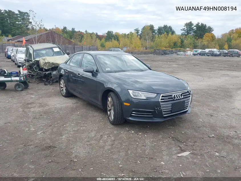 AUDI A4 2017, VIN WAUANAF49HN008194