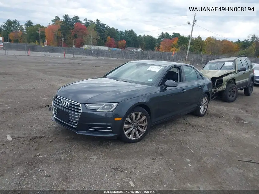 2017 AUDI A4 VIN WAUANAF49HN008194 — фото 2