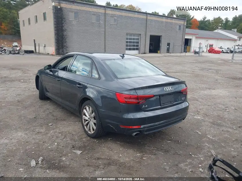 2017 AUDI A4 VIN WAUANAF49HN008194 — фото 3