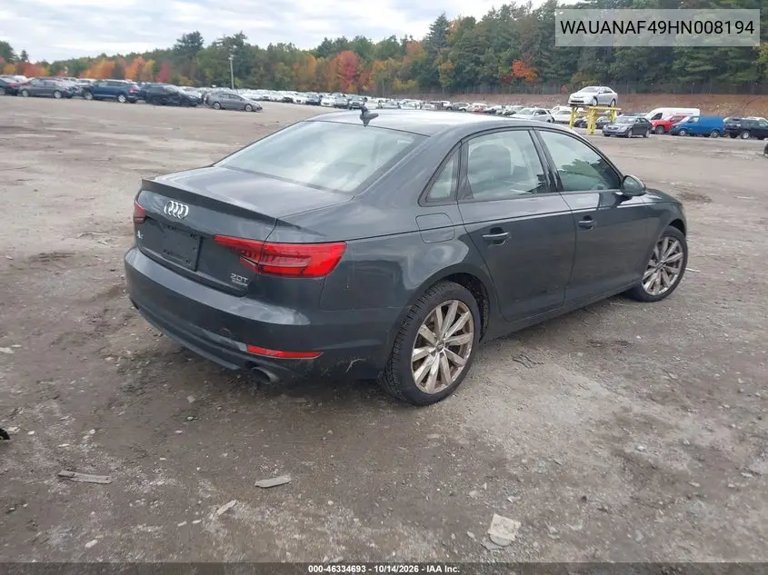 2017 AUDI A4 VIN WAUANAF49HN008194 — фото 4
