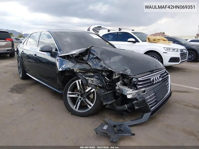 AUDI A4 2017, VIN WAULMAF42HN069351