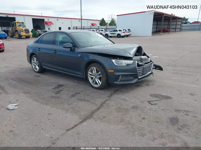 AUDI A4 2017, VIN WAUDNAF45HN043103