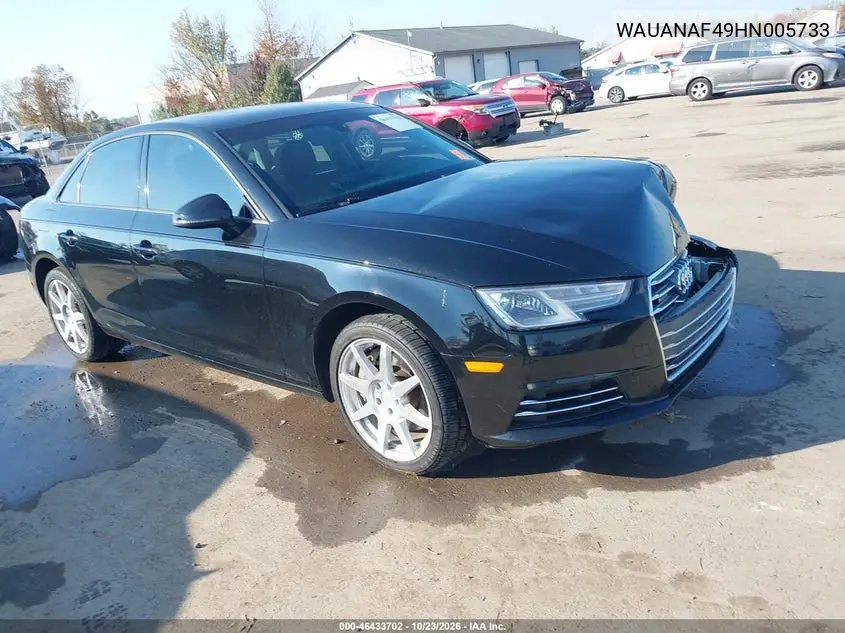 AUDI A4 2017, VIN WAUANAF49HN005733