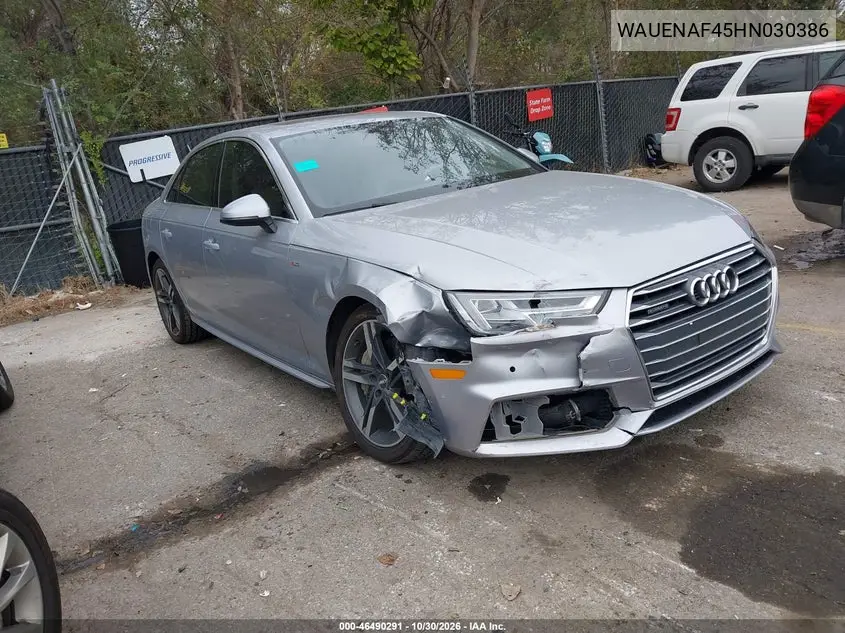 AUDI A4 2017, VIN WAUENAF45HN030386