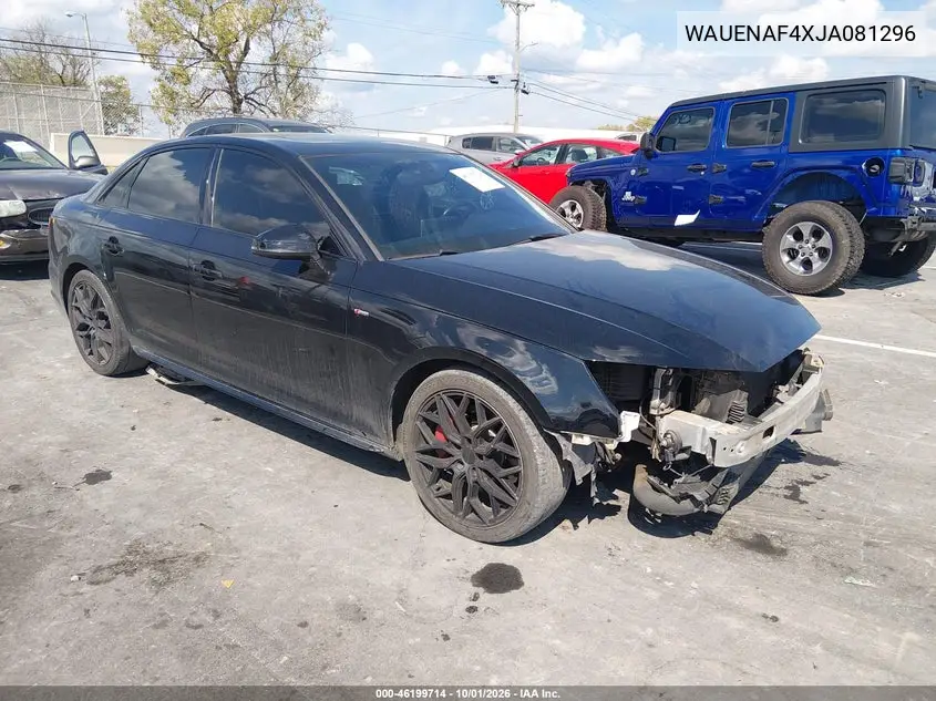 AUDI A4 2018, VIN WAUENAF4XJA081296
