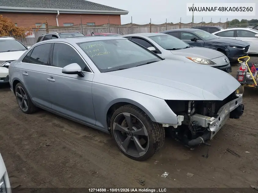 AUDI A4 2019, VIN WAUANAF48KA065260