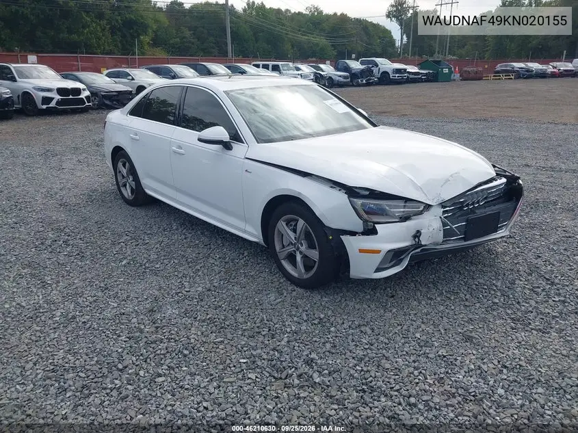 AUDI A4 2019, VIN WAUDNAF49KN020155